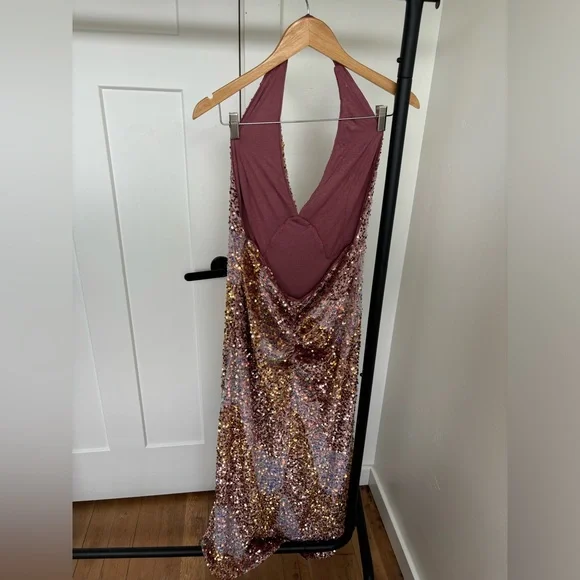 NWOT FREE PEOPLE GLITTER AND GOLD MIDI DRESS Sz S - Picture 9 of 16